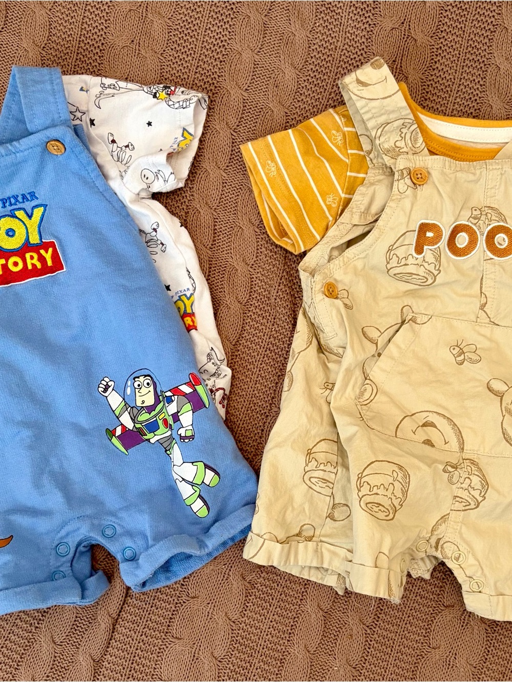 Toy Story Buzz Lightyear & Pooh Baby Rompers - Blue & Tan